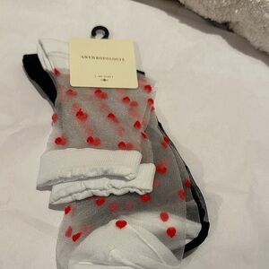 Anthropologie White and Red Sheer Socks and sheer black with hearts